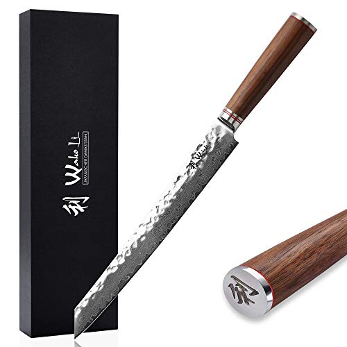Wakoli Nussbaum Premium Tranchier- & Fleischmesser mit 27,5 cm Klinge gefertigt aus 67 Lagen echtem Damaststahl mit Nussbaumholzgriff I Damastmesser Küchenmesser und Profi Kochmesser Wakoli Nussbaum Premium Tranchier- & Fleischmesser mit 27,5 cm Klinge gefertigt aus 67 Lagen echtem Damaststahl mit Nussbaumholzgriff I Damastmesser Küchenmesser und Profi Kochmesser von Wakoli