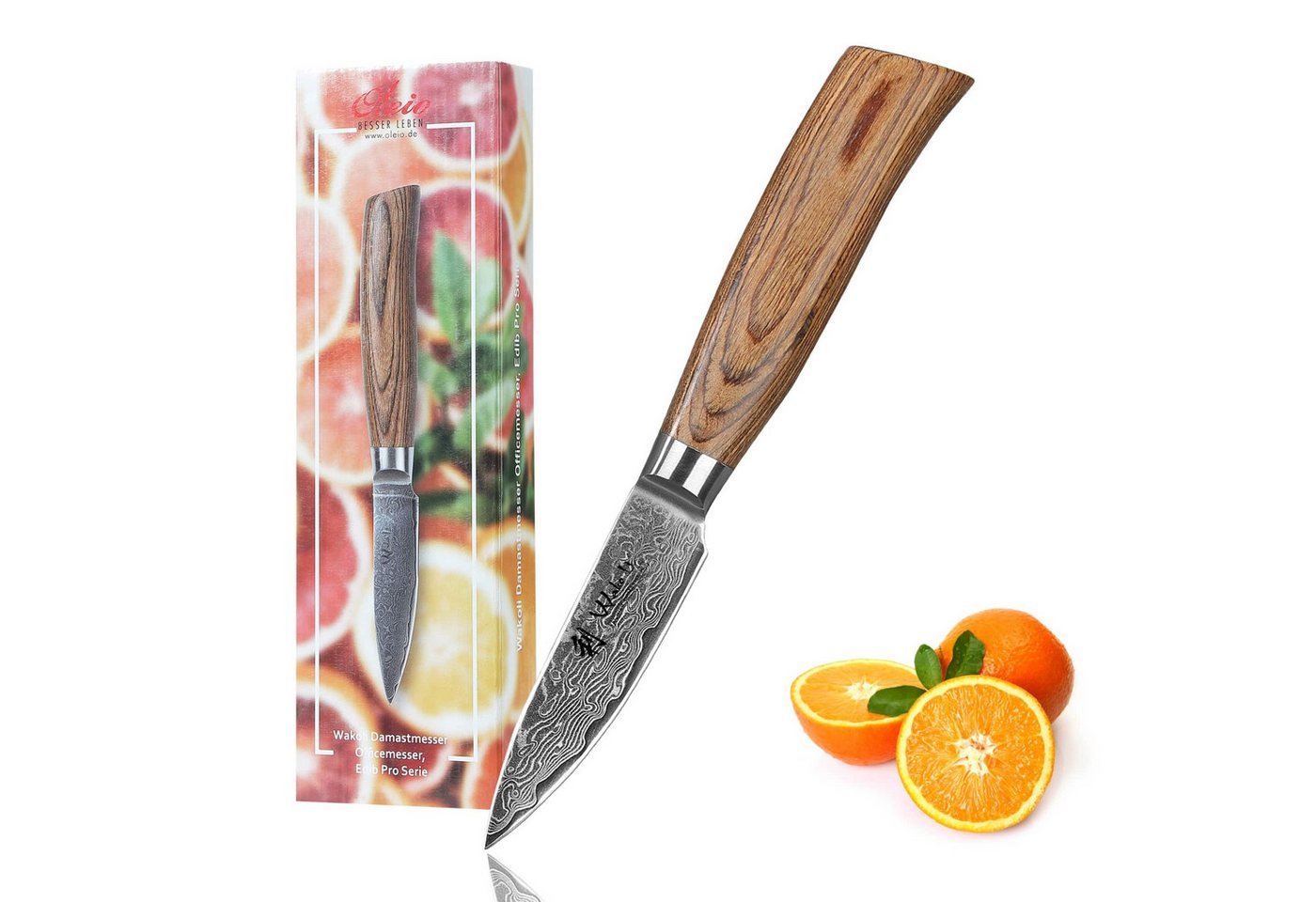 Wakoli Obstmesser EDIB Pro Damast Officemesser I Küchenmesser Kochmesser I 8cm Klinge, 67 Lagen Damaststahl, VG-10 Stahlkern von Wakoli