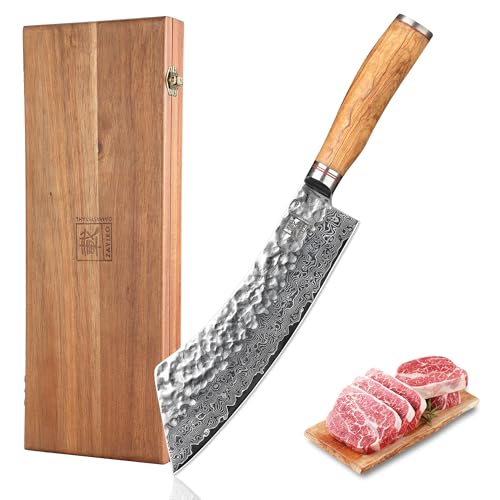 Wakoli Olive Blockmesser Hakata Bocho 22,5 cm Klinge aus 67 Lagen VG10-Damaststahl, Härte 60 ± 2 HRC, Hammerschlag-Finish, ergonomischer Olivenholzgriff, präzises Küchenmesser & Kochmesser in Holzbox Wakoli Olive Blockmesser Hakata Bocho 22,5 cm Klinge aus 67 Lagen VG10-Damaststahl, Härte 60 ± 2 HRC, Hammerschlag-Finish, ergonomischer Olivenholzgriff, präzises Küchenmesser & Kochmesser in Holzbox von Wakoli