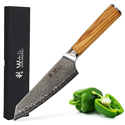 Wakoli Oribu Kiritsuke Kleines Chefmesser I 15 cm Klinge aus 67 Lagen Damaststahl, AUS-10 Stahlkern, Olivenholzgriff - Profi Küchenmesser, inkl. Geschenkbox, Scharf und langlebig von Wakoli