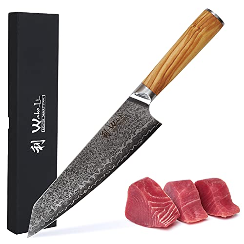 Wakoli Oribu Kiritsuke Chefmesser 20 cm – Küchenmesser aus 67 Lagen Damaststahl, AUS-10 Kern, ergonomischer Olivenholzgriff, Profi Kochmesser, scharf & langlebig, Geschenkbox von Wakoli