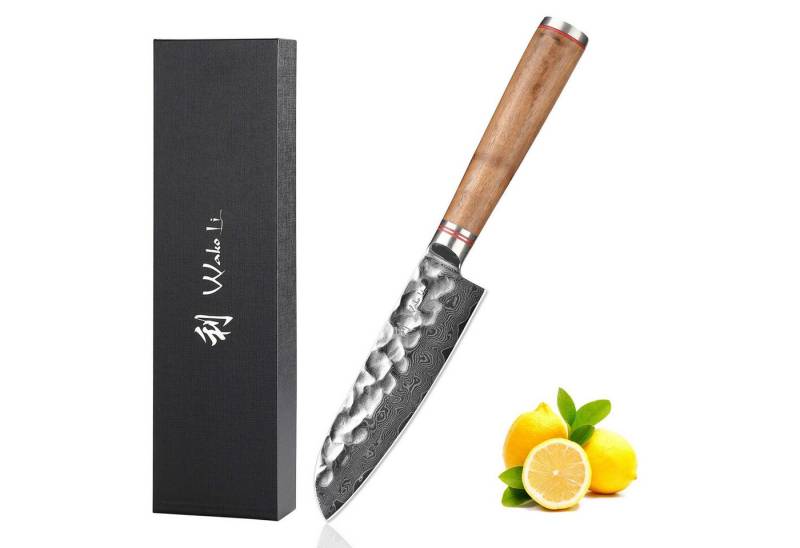 Wakoli Santokumesser Nussbaum Damast Kleines Santoku I Küchenmesser Kochmesser 12 cm Klinge, aus 67 Lagen Damaststahl mit VG10 Kern von Wakoli