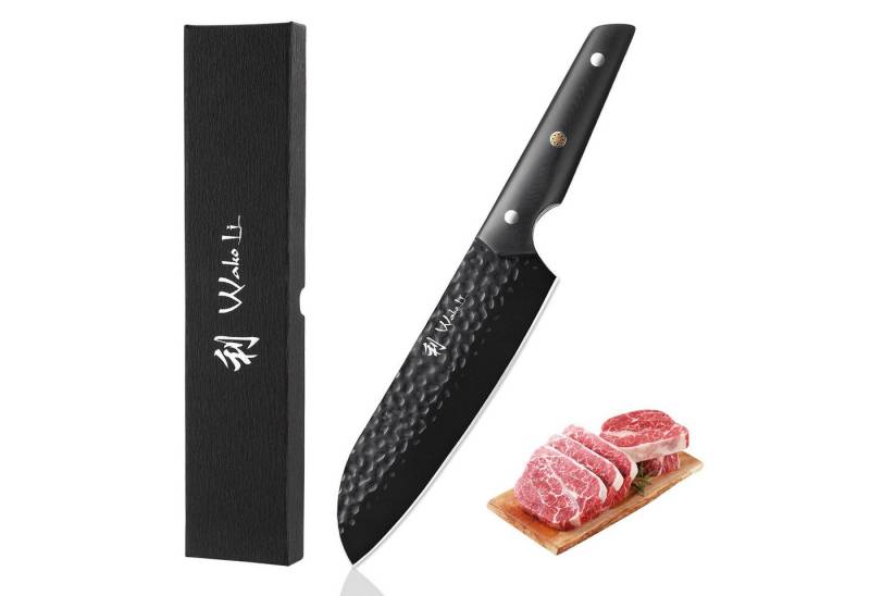 Wakoli Santokumesser Yugen Santoku Küchenmesser 18 cm Edelstahlklinge Titanium-Beschichtung, schwarze Titanium-Beschichtung von Wakoli