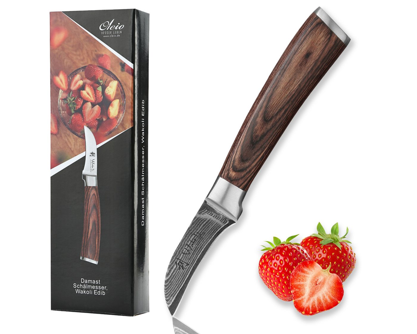 Wakoli Schälmesser EDIB Damast Gemüsemesser I Küchenmesser Kochmesser I 6cm Klinge, VG10 Kern, 67 Lagen Damaststahl, Pakkaholzgriff, inkl. Geschenkbox von Wakoli