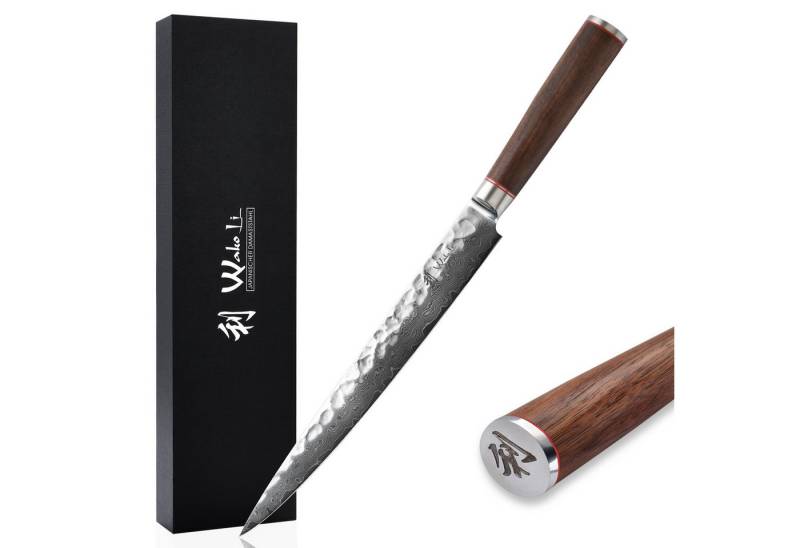 Wakoli Tranchiermesser Nussbaum Damast Sashimi I 25 cm Klinge I Nussbaumholzgriff, VG10 Kern, 67 Lagen Damaststahl, Nussbaumholzgriff, inkl. Geschenkbox von Wakoli