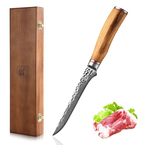 Zayiko Minami Olive Damast Filetiermesser 16,5 cm Klinge | 67 Lagen Damaststahl mit Hammerschlag | Profi Küchenmesser & Kochmesser mit flexiblem Olivenholzgriff für präzises Filetieren Zayiko Minami Olive Damast Filetiermesser 16,5 cm Klinge | 67 Lagen Damaststahl mit Hammerschlag | Profi Küchenmesser & Kochmesser mit flexiblem Olivenholzgriff für präzises Filetieren von Wakoli