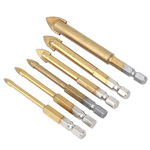 6 Stück Fliesenbohrer Glasbohrer Set, Sechskantschaft Spear Head Bohrer, 4mm/5mm/6mm/8mm/10mm/12mm, für Fliesen, Glas, Holz, Porzellan, Keramik, Beton, Ziegel von Walfront