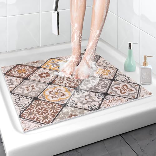 Duschmatten Rutschfest 60x60cm Duschmatte: Schön Weich Duscheinlage rutschfest - Duschwanneneinlage Rutschfest - Sicheres angenehm stehen in der Dusche,Zuschneidbar,Hocheffiziente Entwässerung (Braun) von Walant