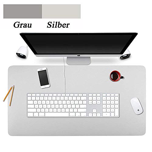 Schreibtischunterlage,80 * 40cm Rutschfeste Pu-leder Multifunktionale Schreibtischunterlage,Mauspad, zweiseitig nutzbar,Schreibtisch Pad Protector Gaming Schreibmatte für Büro/Zuhause (Grau+Silber) von Walant