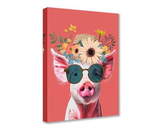 Animal Wear Blumenhut, Poster, Drucke, Kunstwerk, Schwein mit niedlicher Sonnenbrille und Strohhut, 1 Stück, Leinwand, Raumwand, kreative Bilder, Heimdekoration für Wohnzimmer, gerahmt, Galerie, Animal Wear Blumenhut, Poster, Drucke, Kunstwerk, Schwein mit niedlicher Sonnenbrille und Strohhut, 1 Stück, Leinwand, Raumwand, kreative Bilder, Heimdekoration für Wohnzimmer, gerahmt, Galerie, von Walarky