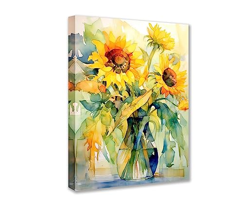 Aquarell-Sonnenblumen-Bilder, Poster und Drucke, abstrakte Blumen, Kunsthandwerksprojekt, Kunstwerk für Wohnzimmer, 1 Stück, Leinwand, Geschenk, Wandkunst, moderne Wohnkultur, gerahmt, fertig zum von Walarky