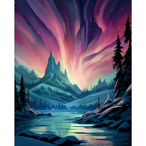 Aurora Borealis Views Sternenhimmel Bild Malen nach Zahlen für Erwachsene DIY Geschenk Ölgemälde Kits auf Leinwand mit Pinseln und Acrylpigment-Digitalgemälde für Heimwanddekoration40x50cm (rahmenlos) von Walarky