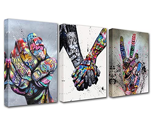 Banksy Faust, inspirierende Finger, klassische Straßenkunst, bunte Graffiti-Wandkunst, 3-teilig, Kunstdruck, Schlafzimmer, notisch, Heimdekoration, gerahmt, fertig zum Aufhängen von Poster und Drucken von Walarky