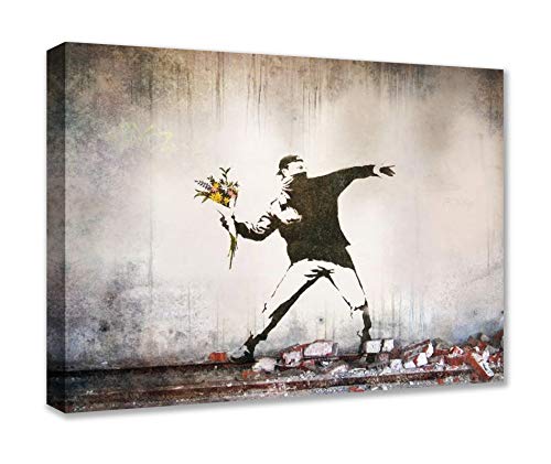 Banksy Junge Werfen weg Blume Poster Kunst Panel Leinwand Kunst Panel Malerei Innen Wand Dekoration Wand Sofa Wohnzimmer Büro Hintergrund Wanddekoration (89 × 61 Zoll) von Walarky