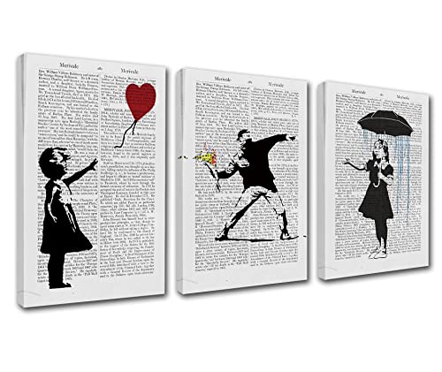 Banksy Leinwandbild, Schwarz und Weiß, für Wohnzimmer, Graffiti, Straßenkunst, Küche, Wanddekoration, Kunstwerk, Heimdekoration, Zimmer-Wandbilder, Kunstdruck, Pop-Art, gerahmt, fertig zum Aufhängen von Walarky