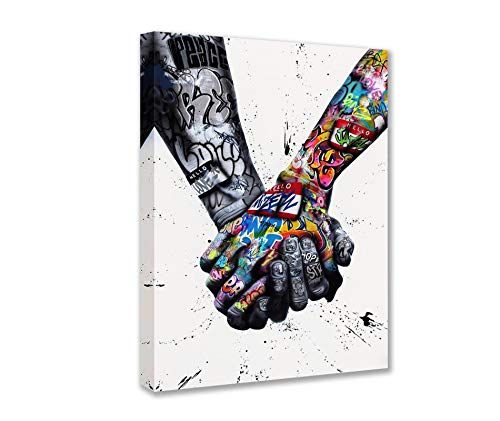 Banksy Street Art Graffiti Händchen haltende Bilder Paar Gemälde Romantisches Kunstwerk für Wohnzimmer Geschenk 1 Stück Leinwand Wandkunst Nordische Wohnkultur Gerahmt fertig zum Aufhängen Poster und von Walarky