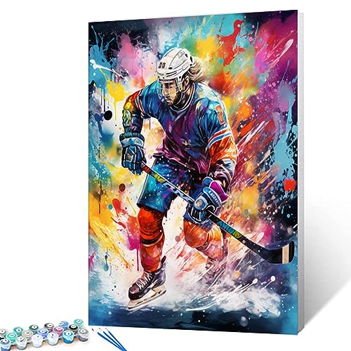 Eishockey-Athleten, digitales Zeichnen, Graffitisches Sportmann-Bild, Malen nach Zahlen, Kits für Erwachsene, Anfänger, Extremsport, Ölgemälde auf Leinwand, Acryl-Pigment-Kits, Wandkunst, Dekoration, von Walarky