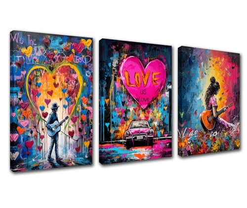Graffiti-Drucke, Poster, Banksy-Liebe, Wandkunst, Mädchen, Jungen, Gitarren, Leinwandkunst, bunt, Kritzelstraße, Wandbild, Raumdekoration, Aquarell-Stil für Wohnzimmer, Dekor, Kunstwerk, gespannt, Graffiti-Drucke, Poster, Banksy-Liebe, Wandkunst, Mädchen, Jungen, Gitarren, Leinwandkunst, bunt, Kritzelstraße, Wandbild, Raumdekoration, Aquarell-Stil für Wohnzimmer, Dekor, Kunstwerk, gespannt, von Walarky