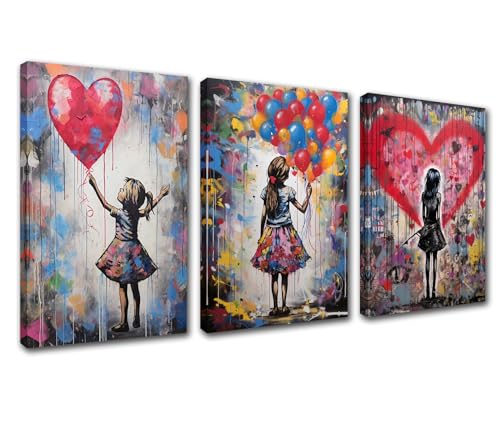 Graffiti-Drucke, Poster, Mädchen mit Ballon, Leinwandkunst, buntes Straßen-Wandbild, Raumdekoration, Aquarell-Stil, Gemälde für Wohnzimmer, Zuhause, Wanddekoration, lustiges Kunstwerk, gespannt, von Walarky