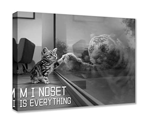 Inspirierende Wandkunst Tiger Leinwand Mindset is Everything Deko Katze Poster Motivierende Gemälde gerahmt und einfach aufzuhängen Drucke Dekorationen für Büro Wohnzimmer Badezimmer Gästezimmer von Walarky