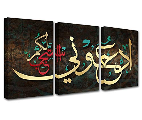 Islamische Wandkunst, 3-teiliges Kunst, Goldfarben und Schwarz, handgemaltes Ölgemälde, Leinwandkunst, für Wohnzimmer, Muslime, HD-Drucke, gerahmt, fertig zum Aufhängen, 152,4 x 71,1 cm von Walarky