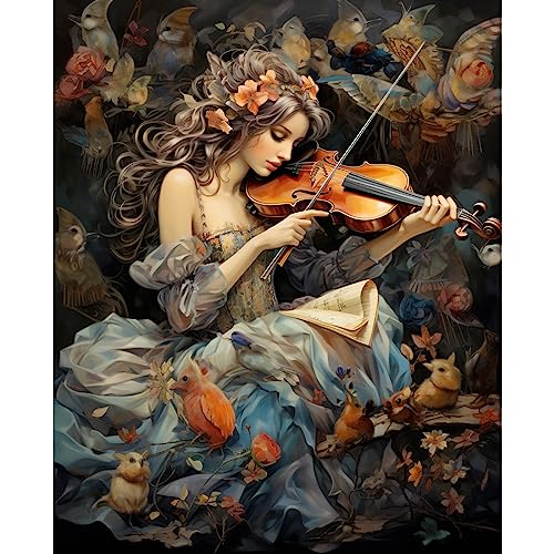 Mädchen spielt die Violine Bild, Malen nach Zahlen für Studenten, Erwachsene, Anfänger, Ölgemälde-Kits auf Leinwand mit Pinseln, Acrylpigment, digitales Gemälde für Zuhause, Zimmer, Wanddekoration von Walarky