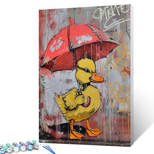 Malen nach Zahlen, Motiv: Entchen mit Regenschirm, Malen-nach-Zahlen-Set für Erwachsene, DIY-Leinwand, Ölgemälde, Acryl-Pigment-Kits, bunte Graffiti-Tiere, Malen nach Zahlen, Heimdekoration, Geschenk, von Walarky