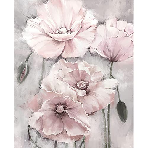 Malen nach Zahlen für Erwachsene, rosa Blumen-Ölgemälde-Set auf Leinwand mit Pinseln und Acryl-Pigment, Aquarell-Blumen, Bild für Heimdekoration, 40,6 x 50,8 cm (gerahmt) von Walarky