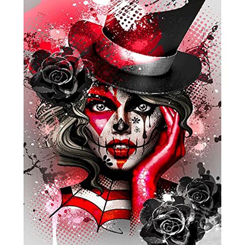 Malen nach Zahlen schwarz-roter Clown DIY-Malerei mit Pinseln und Acryl-Pigment Leinwand Malerei für Erwachsene Kinder Kreuzstich Bild Kunsthandwerk Heimdekoration Geschenk 40 x 50 cm (gerahmt) von Walarky