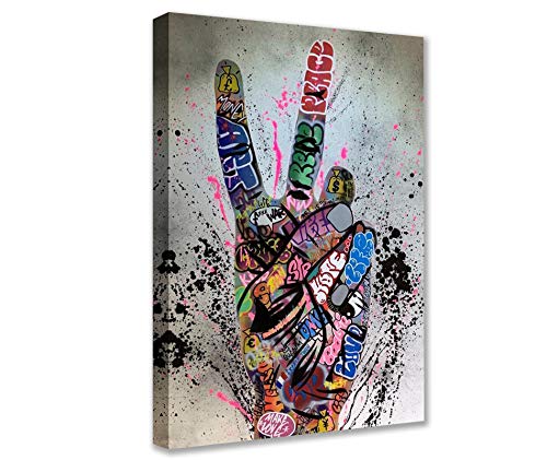 Nordisches Dekor, abstraktes Graffiti-Bild, bunt, gekritzelte Hand, zwei Finger, Gemälde, Banksy, Straßenkunst, 1 Paneele, Leinwand, Wandkunst, HD-Drucke, moderne Dekoration, gerahmt, Giclée, fertig von Walarky