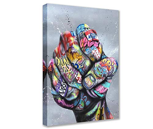 Nordisches Dekor, abstraktes Graffiti-Bild, geballte Faust, Gemälde, Banksy, Straßenkunst, Kunstwerk für Männerhöhle, 1 Paneele, Leinwand-Kunst, HD-Drucke, moderne Dekoration, gerahmt, Giclée, fertig von Walarky