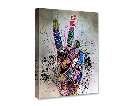 Nordisches Dekor abstraktes Graffiti-Bild bunt gekritzelte Hand zwei Finger Gemälde Banksy Straßenkunst 1 Paneele Leinwand Wandkunst HD-Drucke Heimdekoration gerahmt Giclée fertig zum Aufhängen von Walarky