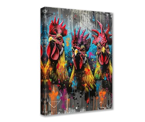 Poster Prints Graffiti-Leinwand-Kunstdruck, Motiv: drei Hahn, 1 Stück, Neonfarben, modernes Bild, Kunstwerk für Wohnzimmer, Badezimmer, Heimdekoration, gerahmt, Galerie, fertig zum Aufhängen Poster Prints Graffiti-Leinwand-Kunstdruck, Motiv: drei Hahn, 1 Stück, Neonfarben, modernes Bild, Kunstwerk für Wohnzimmer, Badezimmer, Heimdekoration, gerahmt, Galerie, fertig zum Aufhängen von Walarky