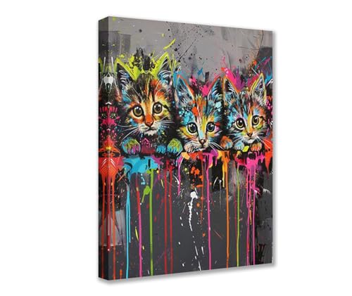 Poster Prints Three Cats 1P Tier Graffiti Leinwand Wandkunst Neon Moderne Bilder Kunstwerk für Wohnzimmer Badezimmer Heimdekoration gerahmt Galerie verpackt fertig zum Aufhängen Poster Prints Three Cats 1P Tier Graffiti Leinwand Wandkunst Neon Moderne Bilder Kunstwerk für Wohnzimmer Badezimmer Heimdekoration gerahmt Galerie verpackt fertig zum Aufhängen von Walarky