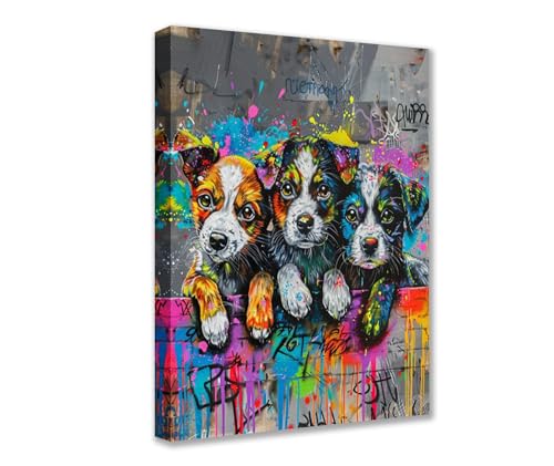 Poster Prints Three Dog 1P Tier Graffiti Leinwand Wandkunst Neon Moderne Bilder Kunstwerk für Wohnzimmer Badezimmer Heimdekoration gerahmt Galerie verpackt fertig zum Aufhängen Poster Prints Three Dog 1P Tier Graffiti Leinwand Wandkunst Neon Moderne Bilder Kunstwerk für Wohnzimmer Badezimmer Heimdekoration gerahmt Galerie verpackt fertig zum Aufhängen von Walarky