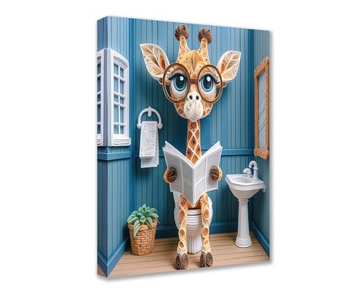Poster mit Giraffen-Motiv auf Toilette, 1 Stück, Tier, das Glas trägt, Bücher auf Leinwand, Wandkunst, moderne Bilder, Kunstwerk für Wohnzimmer, Badezimmer, Heimdekoration, gerahmt, Galerieverpackung Poster mit Giraffen-Motiv auf Toilette, 1 Stück, Tier, das Glas trägt, Bücher auf Leinwand, Wandkunst, moderne Bilder, Kunstwerk für Wohnzimmer, Badezimmer, Heimdekoration, gerahmt, Galerieverpackung von Walarky