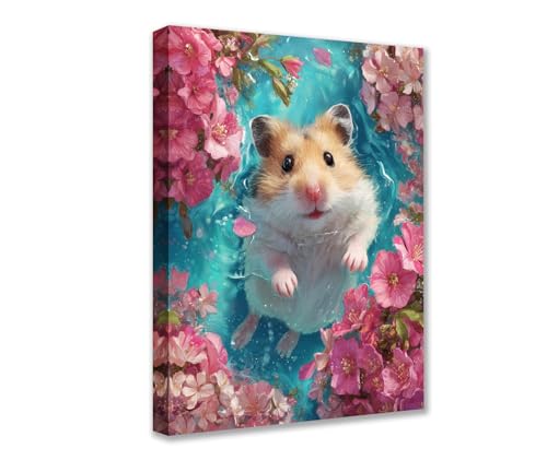 Poster mit niedlichem Hamstermotiv, rosa Blumen, Leinwandkunst, niedlich, modernes Bild, Kunstwerk für Wohnzimmer, Schlafzimmer, Heimdekoration, gerahmt, Galerieverpackung, einfach aufzuhängen Poster mit niedlichem Hamstermotiv, rosa Blumen, Leinwandkunst, niedlich, modernes Bild, Kunstwerk für Wohnzimmer, Schlafzimmer, Heimdekoration, gerahmt, Galerieverpackung, einfach aufzuhängen von Walarky