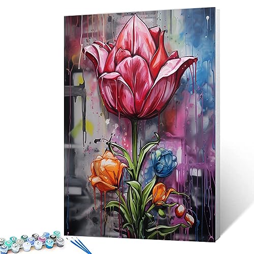 Rote Rose DIY Malen nach Zahlen für Erwachsene, romantische Liebe, DIY digitales Ölgemälde, Acrylfarbe, buntes Graffiti-Malset, Leinwand mit Acrylfarbe, Raumdekoration, 40,6 x 50,8 cm, Boho-Geschenk von Walarky