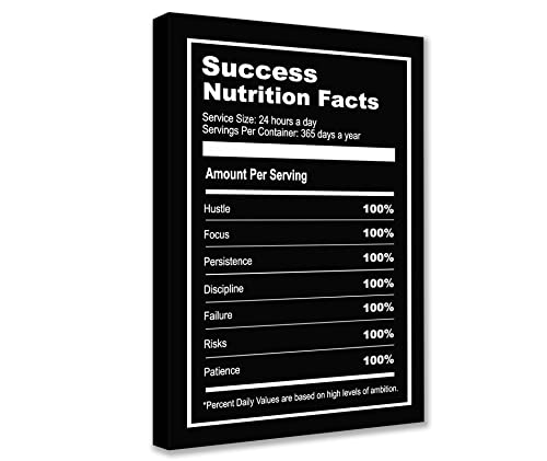 Success Nutrition Facts Leinwand-Kunst, motivierend, inspirierend, Unternehmer-Zitate, Posterdruck, modernes Bild, gerahmt, für Wohnzimmer, Büro, Wanddekoration, gespannt, fertig zum Aufhängen von Walarky