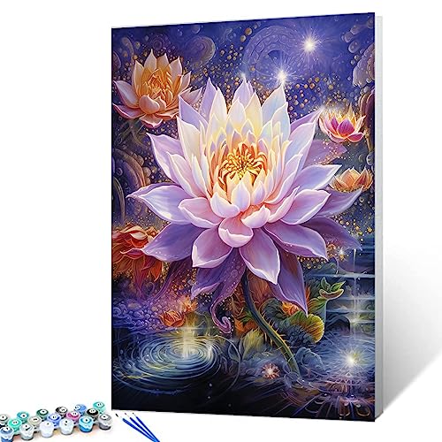 Walarky Abstraktes Lotus-Malen-nach-Zahlen-Set für Erwachsene, Anfänger, Kinder, Buddhismus, Religion, Ölgemälde-Set auf Leinwand mit Pinseln, Acryl, Fantasie, Blumen, Kunst, Handwerk, Heimdekoration, von Walarky