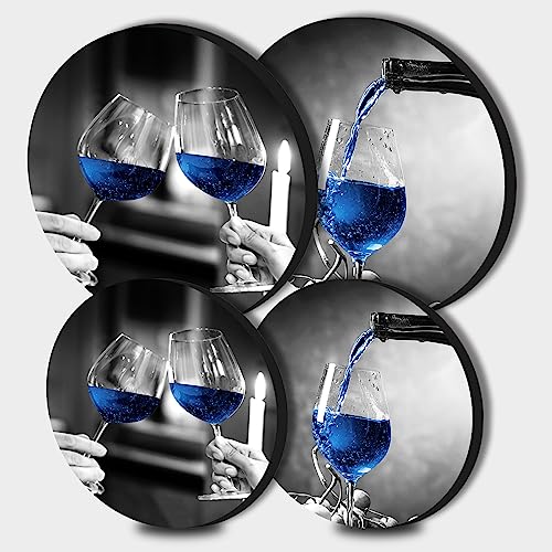 Walarky Blue Wine Glass Round Hob Covers Black & White Pictures 4Piece Stove Plate Cooker Hob Covers for Cookers Top Burner Protector Kitchen Cookware Accessories Kitchen Decor von Walarky