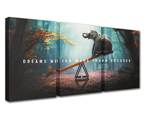 Wandbehang, Motiv: "Dreams Weigh More Than Excuses", inspirierendes Poster mit 3 Bildern, motivierendes Tierbild, gerahmt, Kunstdruck, Wohnzimmer, Schlafzimmer, Küche, Dekoration, fertig zum Aufhängen von Walarky