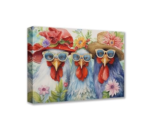 Wandbilder mit Hahn im Urlaub, lustige Gemälde, bunte Tiere, tropische Blumen, Pflanzenkunst, Heimdekoration für Wohnzimmer, gerahmt, fertig zum Aufhängen, Poster und Drucke, Bauernhaus-Kunst, 30,5 x Wandbilder mit Hahn im Urlaub, lustige Gemälde, bunte Tiere, tropische Blumen, Pflanzenkunst, Heimdekoration für Wohnzimmer, gerahmt, fertig zum Aufhängen, Poster und Drucke, Bauernhaus-Kunst, 30,5 x von Walarky