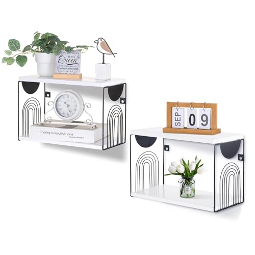 Walasis Nachttisch Hängend Nachtschrank Wandmontage: Nachtkästchen SchwebendWandregal Holz Schweberegal Regal Wand Klein (Weiß 2er) von Walasis