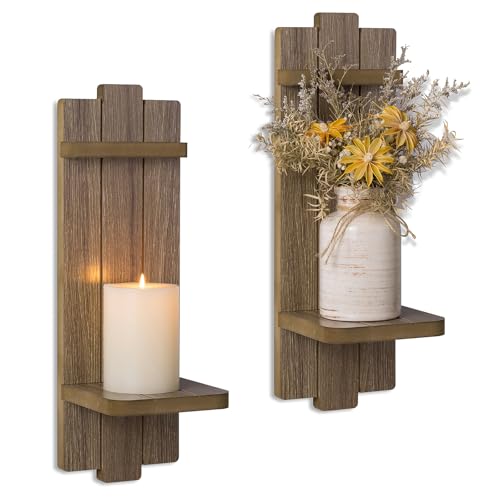 Walasis Wandkerzenhalter, 2er-Set, Holz-Kerzenleuchter, Vingtage, Wandkunst, Dekor (Hellbraun) von Walasis