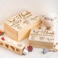 Erinnerungskiste Baby Als Geschenk Zur Geburt Oder Taufe | Gravierte Personalisierte Erinnerungsbox Aus Holz Süßer Elefant Geburtsdaten von WaldWichtShop