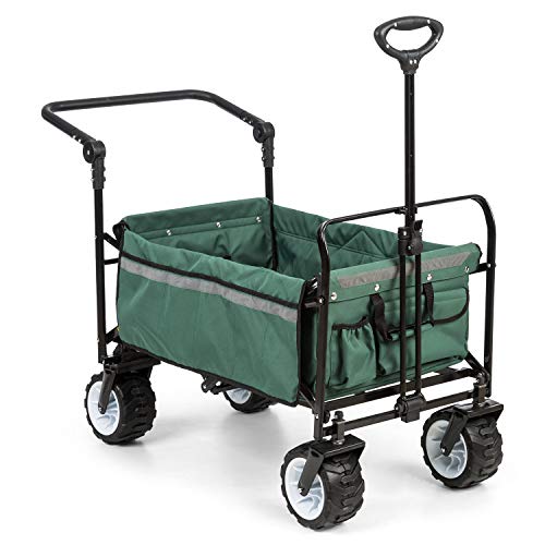 Waldbeck Easy Rider - Bollerwagen, Handwagen, bis 70kg, robuster 600D Polyesterbezug, 2 Sicherheitsgurte für Kinder, Teleskop- / Schubstange, extrabreite Reifen: Edition 2.0, grün von Waldbeck
