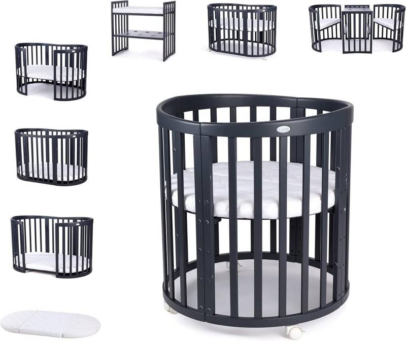 Waldin Babybett Mobiles Babybett OWAL aus Holz 7in1 mit Matratze, mitwachsend Waldin Babybett Mobiles Babybett OWAL aus Holz 7in1 mit Matratze, mitwachsend von Waldin
