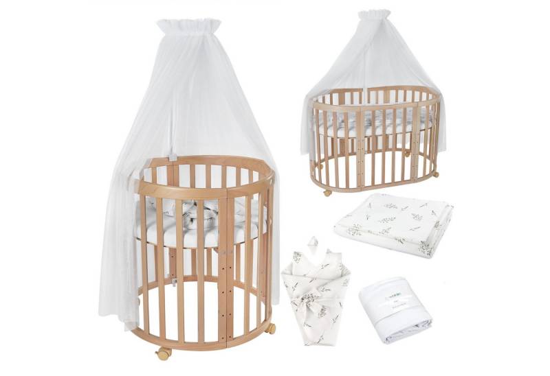 Waldin Babybett Mobiles Babybett OWAL aus Holz 7in1 mit Matratze, mitwachsend von Waldin
