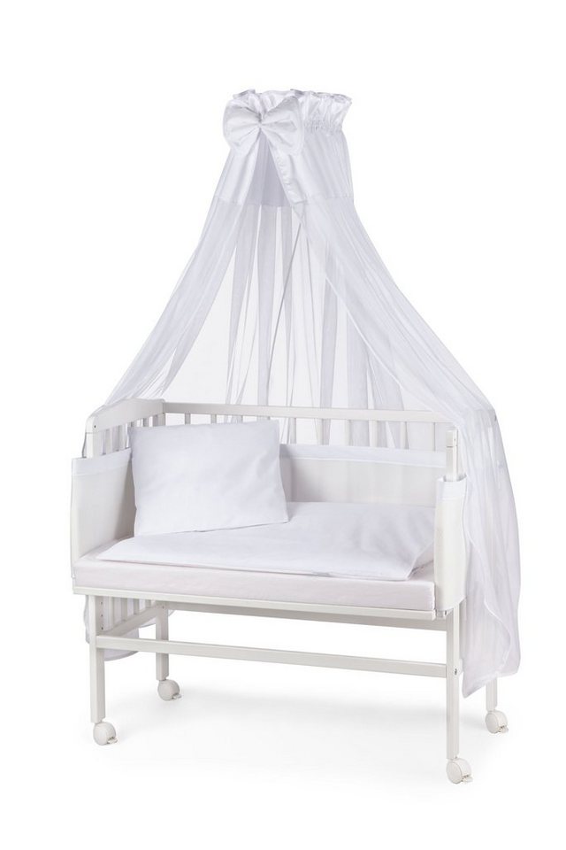 Waldin Beistellbett Baby Beistellbett, Matratze, Stoffset, Buche massiv, verstellbar von Waldin